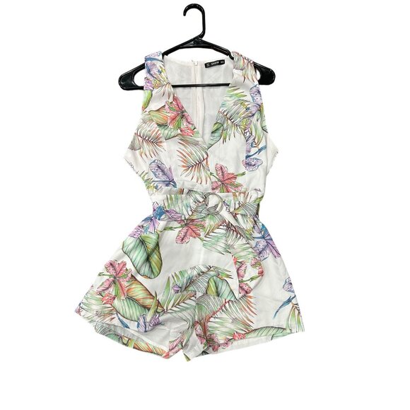 Shein Floral Print Sleeveless Romper With Belt Size M - Picture 1 of 10